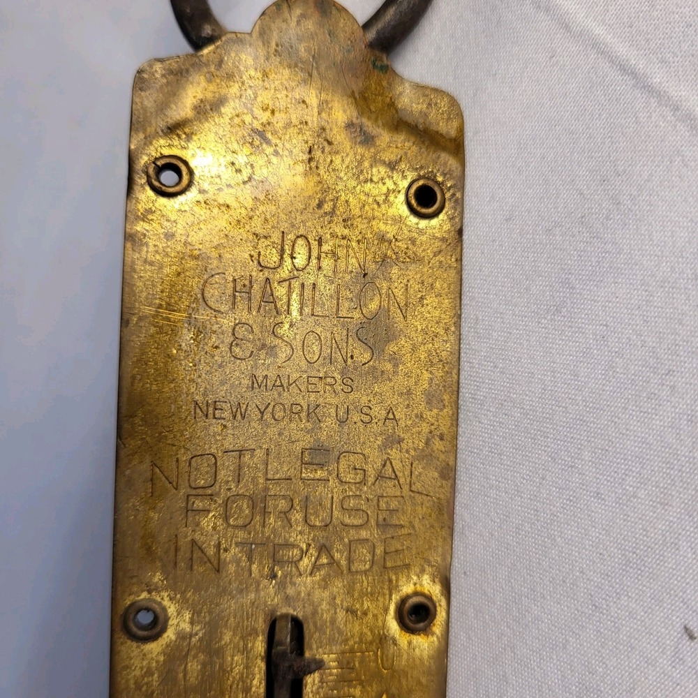 Antique 8" 24 Lb John Chatillon and Sons Brass and Steel Fishing Scale